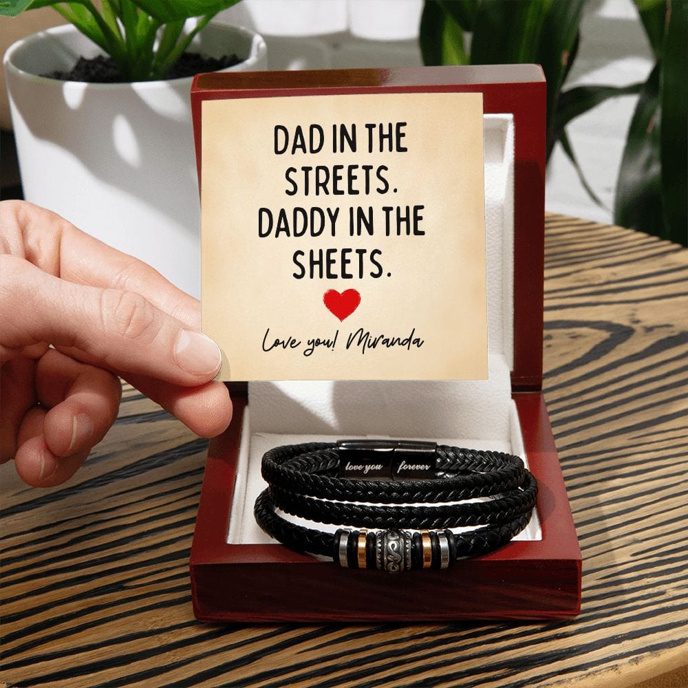 Personalized Funny Fathers Day Gift for Husband - Dad in the Streets Daddy in the Sheets - Vegan Leather Bracelet Gift from Wife