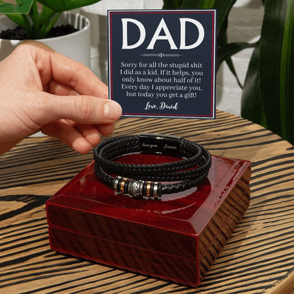 Personalized Funny Fathers Day Gift - Vegan Leather Bracelet for Dad - Sorry for the Stupid Shit - Dad Gift from Daughter - Gift from Son