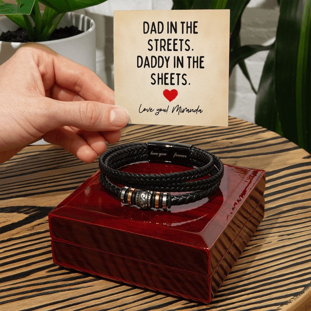 Personalized Funny Fathers Day Gift for Husband - Dad in the Streets Daddy in the Sheets - Vegan Leather Bracelet Gift from Wife