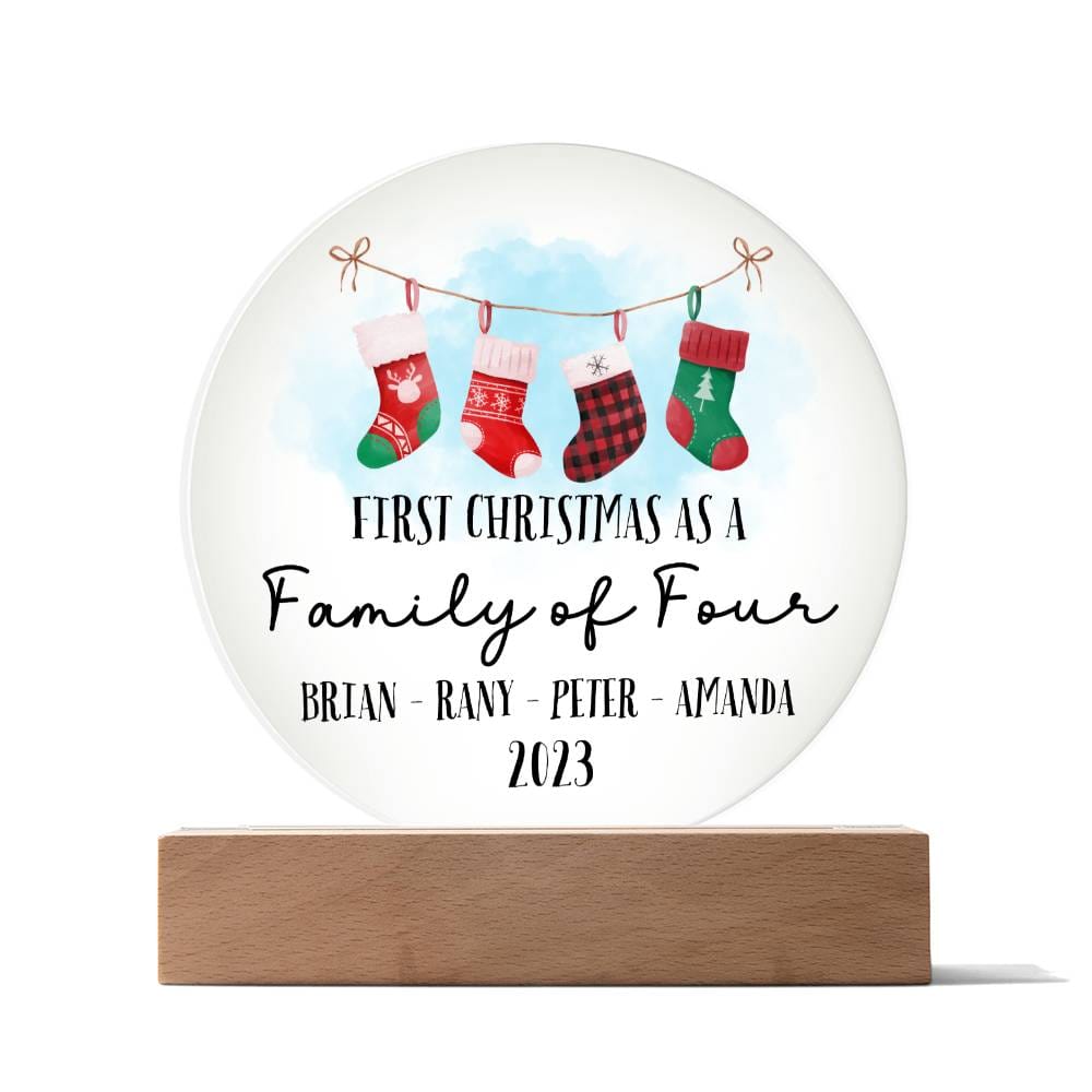 Personalized First Christmas as a Family of Four Sign, Custom New Baby New Parents Acrylic Plaque Gift, Family Name Xmas Family of 4 Gift