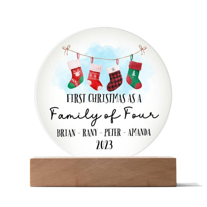 Personalized First Christmas as a Family of Four Sign, Custom New Baby New Parents Acrylic Plaque Gift, Family Name Xmas Family of 4 Gift