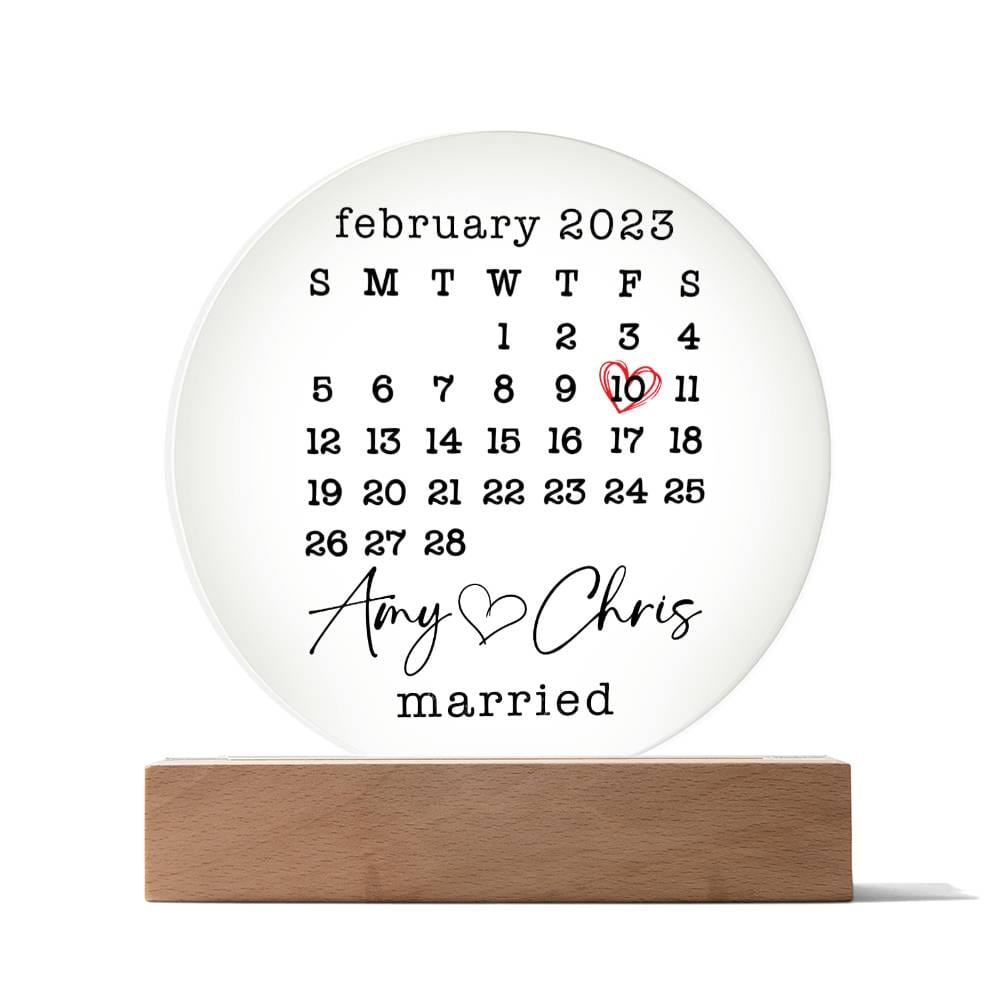 Personalized Married Sign, Custom Christmas Wedding Day Gift, Couple Special Date Calendar Acrylic Plaque Mr & Mrs Newlywed Anniversary Gift