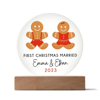 Personalized First Christmas Married Sign, Custom Gingerbread Wedding Gift for Newlyweds, Couples Engagement Acrylic Plaque, Custom Mr Mrs