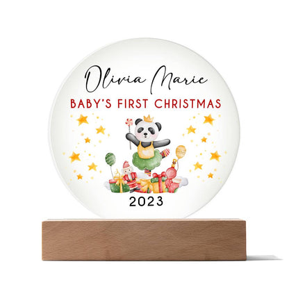 Personalized Baby's First Christmas Sign, Girl Ballet Panda Name Acrylic Plaque, Custom Baby Shower Gift, Baby 1st Xmas New Parents Gift