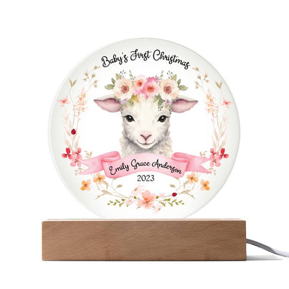 Personalized Baby's First Christmas Sign, Baby Girl Lamb Name Acrylic Plaque, Custom Baby Shower Gift, Baby 1st Xmas New Parents Gift