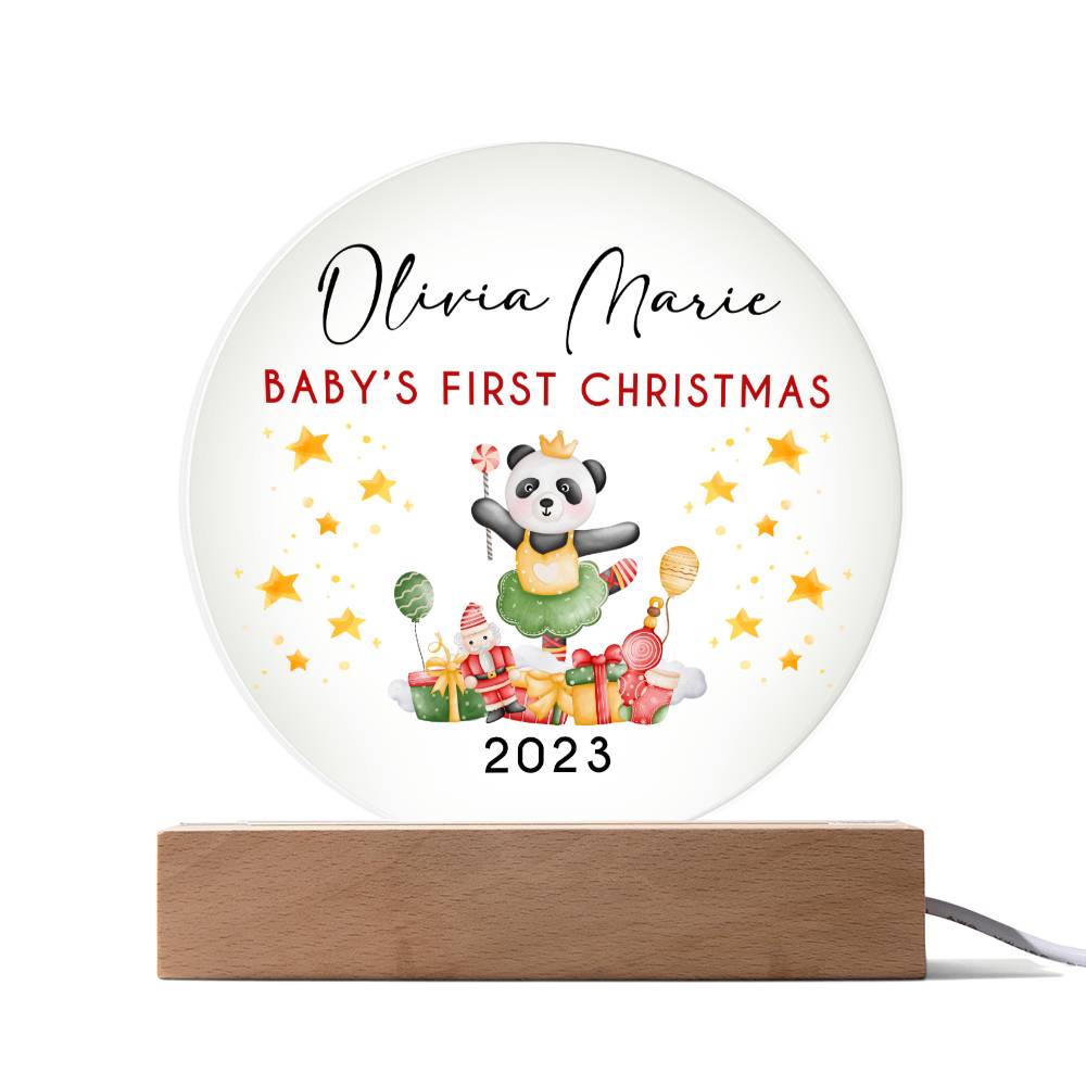 Personalized Baby's First Christmas Sign, Girl Ballet Panda Name Acrylic Plaque, Custom Baby Shower Gift, Baby 1st Xmas New Parents Gift