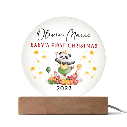 Personalized Baby's First Christmas Sign, Girl Ballet Panda Name Acrylic Plaque, Custom Baby Shower Gift, Baby 1st Xmas New Parents Gift