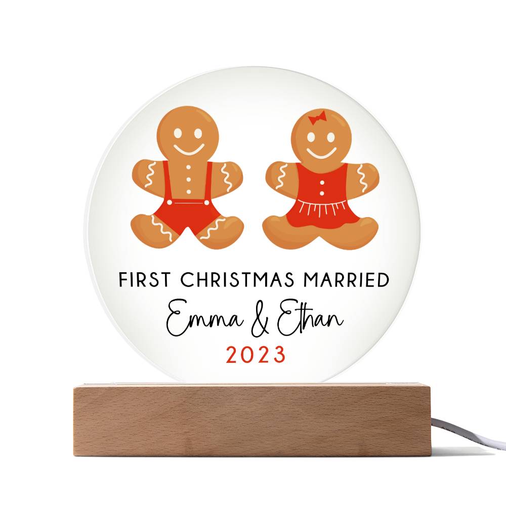 Personalized First Christmas Married Sign, Custom Gingerbread Wedding Gift for Newlyweds, Couples Engagement Acrylic Plaque, Custom Mr Mrs