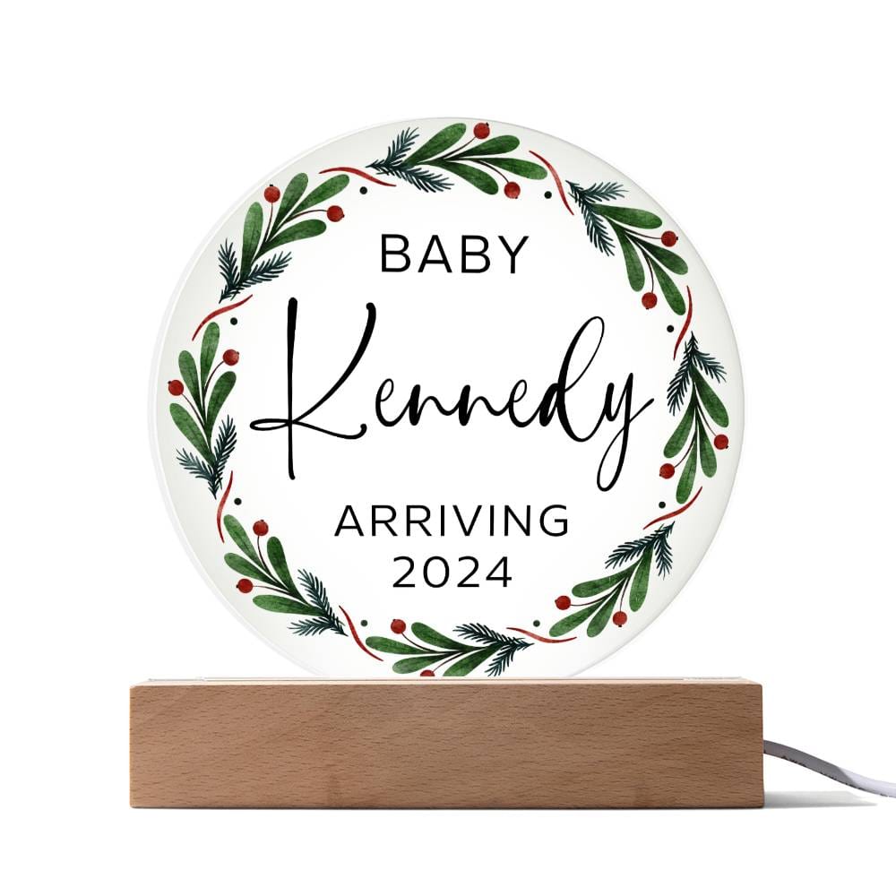 Personalized Baby Arriving Christmas Sign, Custom Pregnancy Reveal Acrylic Plaque, Baby Coming Soon Announcement, Expecting Baby Shower Gift