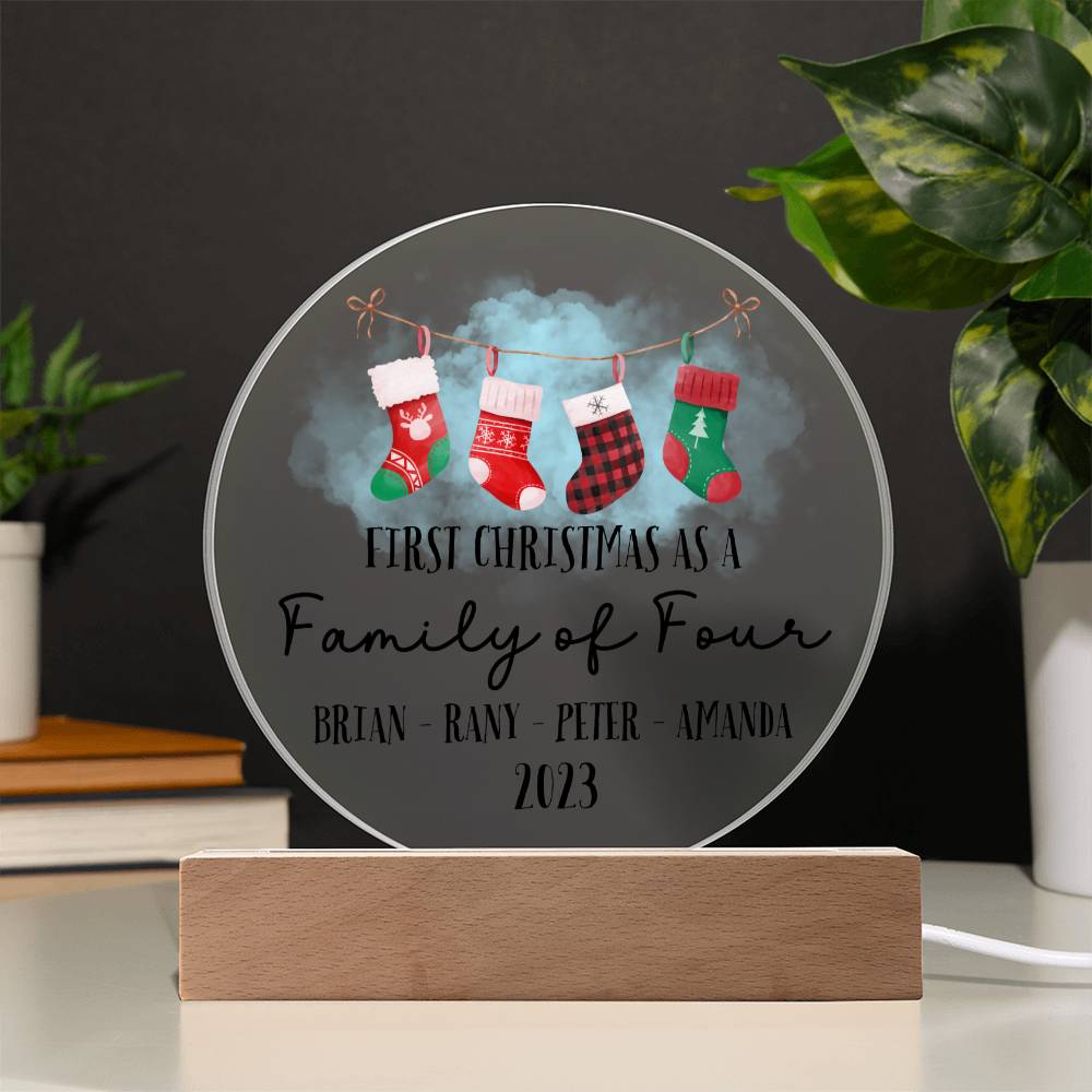 Personalized First Christmas as a Family of Four Sign, Custom New Baby New Parents Acrylic Plaque Gift, Family Name Xmas Family of 4 Gift