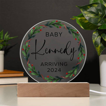 Personalized Baby Arriving Christmas Sign, Custom Pregnancy Reveal Acrylic Plaque, Baby Coming Soon Announcement, Expecting Baby Shower Gift