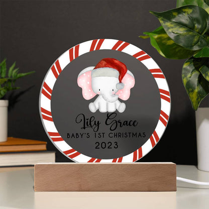 Personalized Baby's First Christmas Sign, Baby Girl Elephant Name Acrylic Plaque, Custom Baby Shower Gift, Baby 1st Xmas New Parents Gift