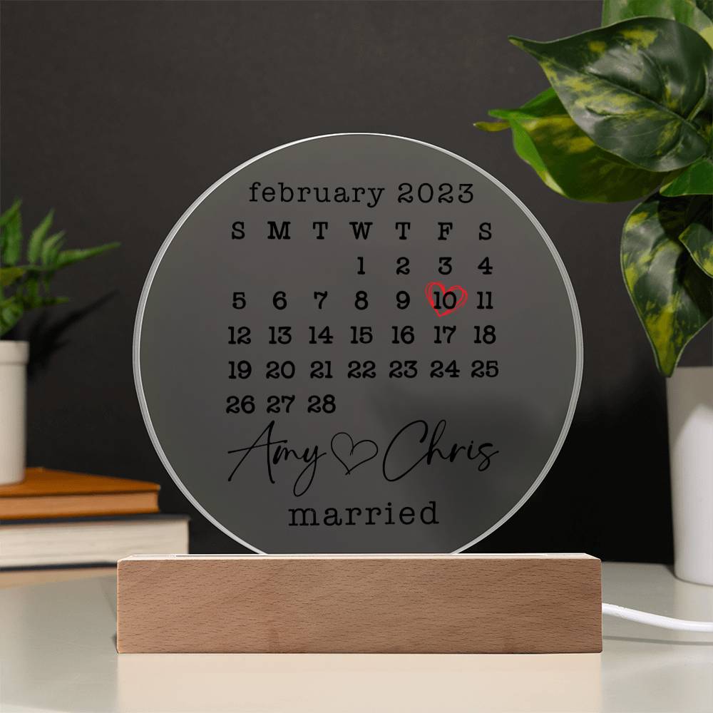 Personalized Married Sign, Custom Christmas Wedding Day Gift, Couple Special Date Calendar Acrylic Plaque Mr & Mrs Newlywed Anniversary Gift