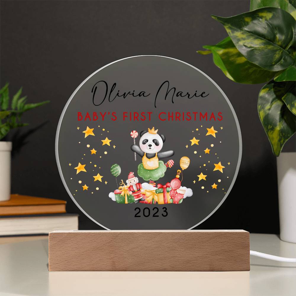 Personalized Baby's First Christmas Sign, Girl Ballet Panda Name Acrylic Plaque, Custom Baby Shower Gift, Baby 1st Xmas New Parents Gift