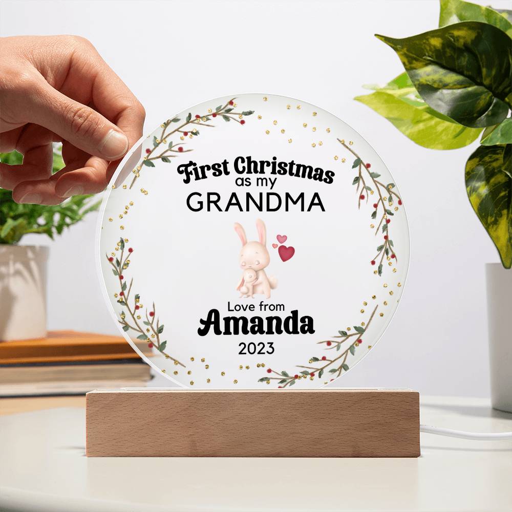 Personalized First Christmas as Grandma Sign, Custom New Grandma Gift, Baby Announcement Pregnancy Reveal New Grandparents Acrylic Plaque