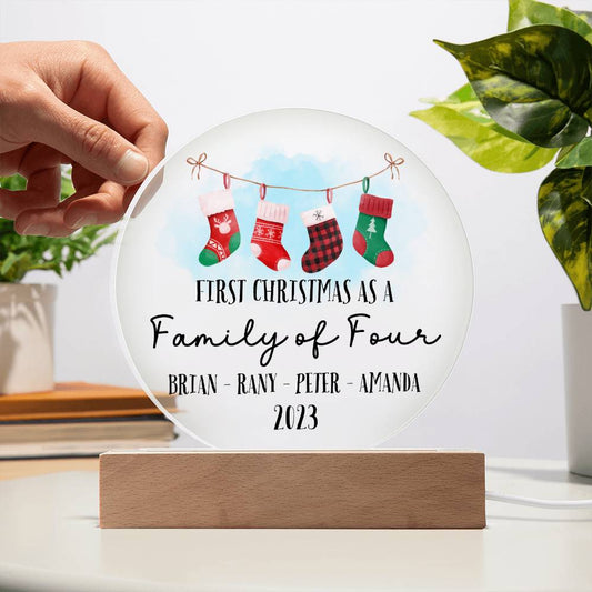 Personalized First Christmas as a Family of Four Sign, Custom New Baby New Parents Acrylic Plaque Gift, Family Name Xmas Family of 4 Gift