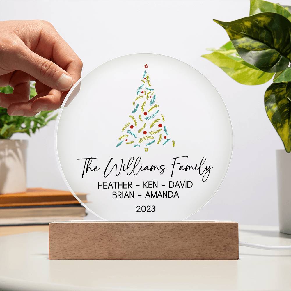 Personalized Christmas Family Sign with Names, Custom Family Christmas Acrylic Ornament, Unique Family Keepsake Night Light