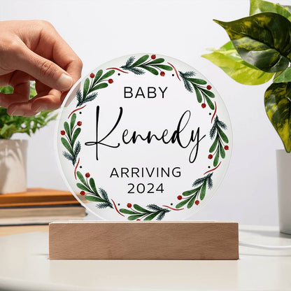 Personalized Baby Arriving Christmas Sign, Custom Pregnancy Reveal Acrylic Plaque, Baby Coming Soon Announcement, Expecting Baby Shower Gift