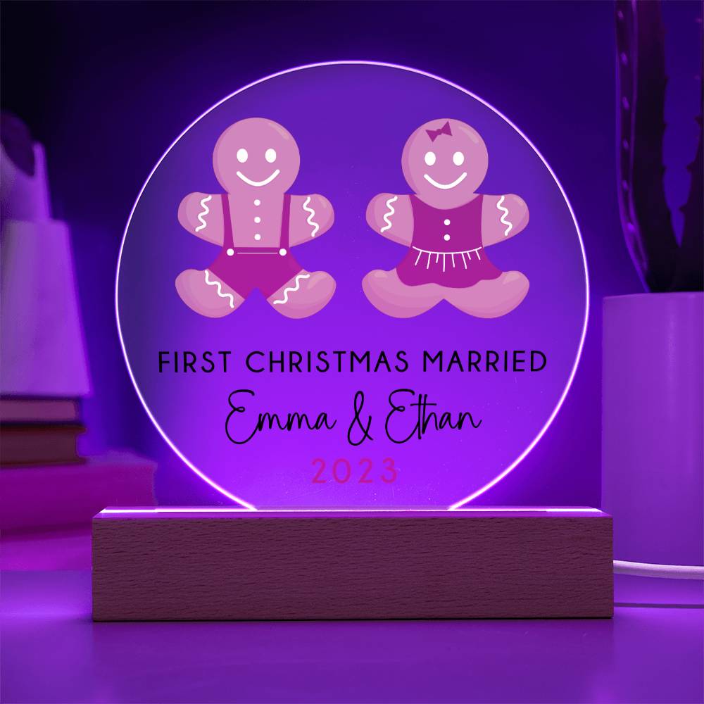 Personalized First Christmas Married Sign, Custom Gingerbread Wedding Gift for Newlyweds, Couples Engagement Acrylic Plaque, Custom Mr Mrs