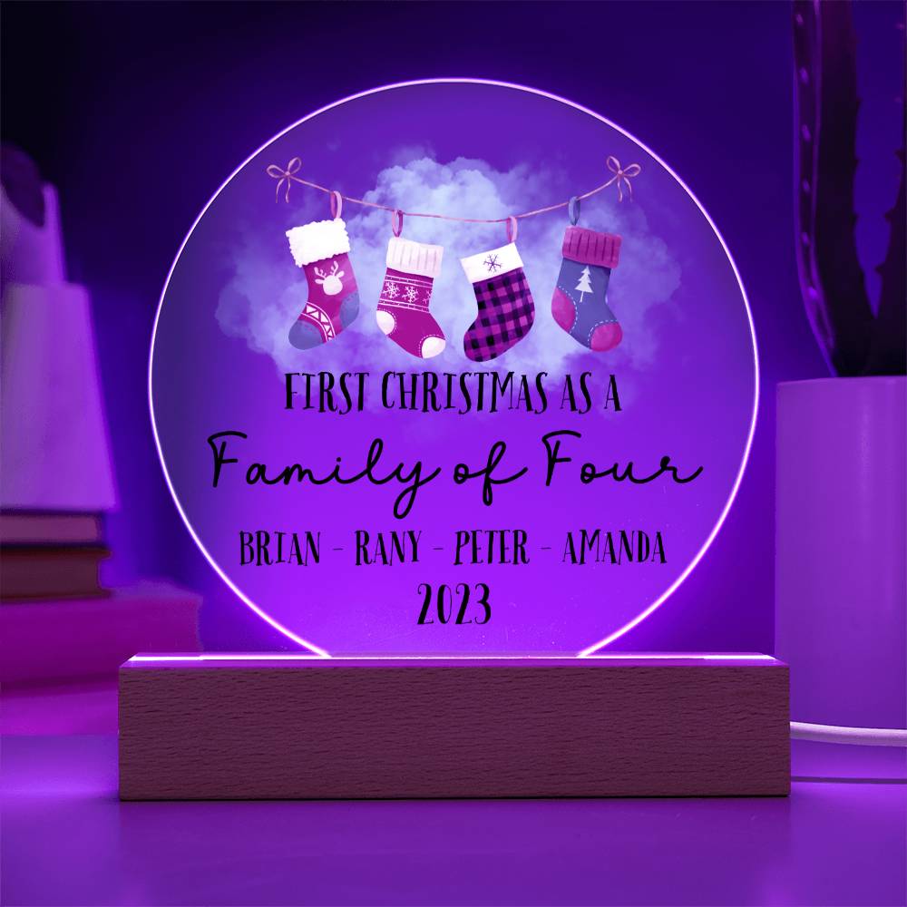 Personalized First Christmas as a Family of Four Sign, Custom New Baby New Parents Acrylic Plaque Gift, Family Name Xmas Family of 4 Gift