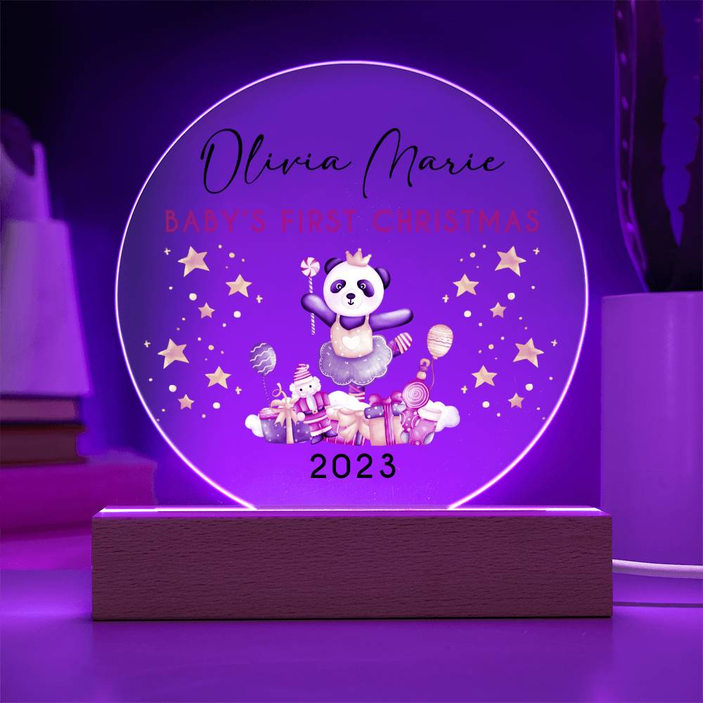 Personalized Baby's First Christmas Sign, Girl Ballet Panda Name Acrylic Plaque, Custom Baby Shower Gift, Baby 1st Xmas New Parents Gift