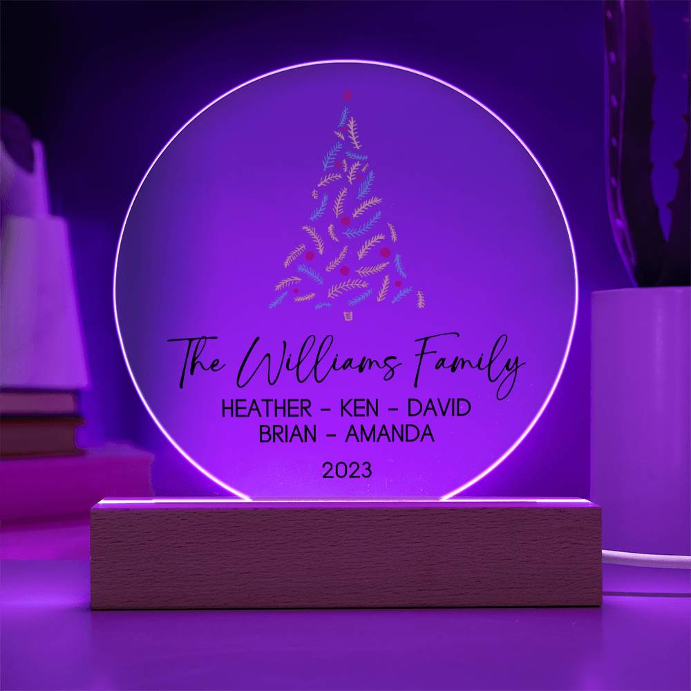 Personalized Christmas Family Sign with Names, Custom Family Christmas Acrylic Ornament, Unique Family Keepsake Night Light