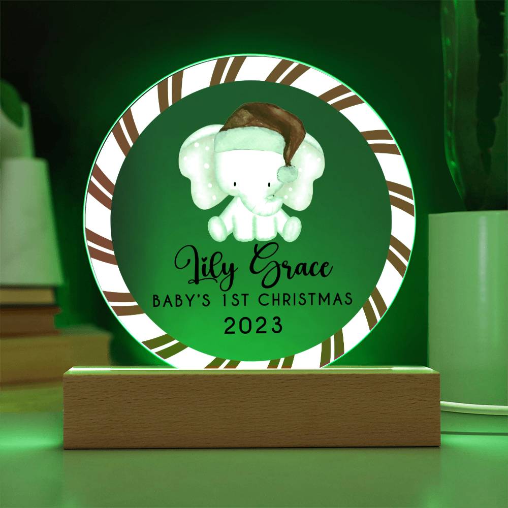 Personalized Baby's First Christmas Sign, Baby Girl Elephant Name Acrylic Plaque, Custom Baby Shower Gift, Baby 1st Xmas New Parents Gift