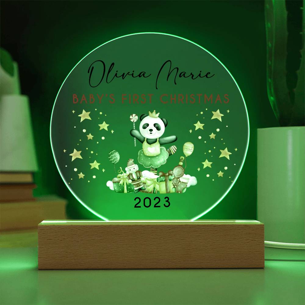 Personalized Baby's First Christmas Sign, Girl Ballet Panda Name Acrylic Plaque, Custom Baby Shower Gift, Baby 1st Xmas New Parents Gift