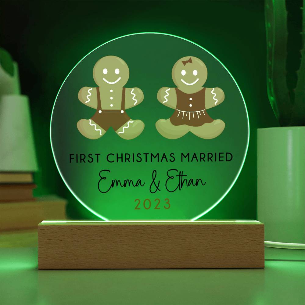 Personalized First Christmas Married Sign, Custom Gingerbread Wedding Gift for Newlyweds, Couples Engagement Acrylic Plaque, Custom Mr Mrs