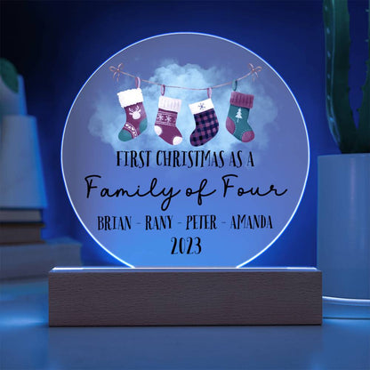 Personalized First Christmas as a Family of Four Sign, Custom New Baby New Parents Acrylic Plaque Gift, Family Name Xmas Family of 4 Gift