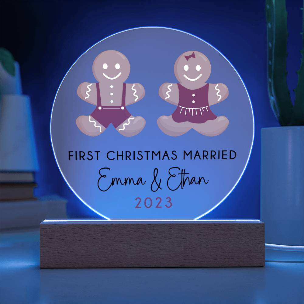 Personalized First Christmas Married Sign, Custom Gingerbread Wedding Gift for Newlyweds, Couples Engagement Acrylic Plaque, Custom Mr Mrs