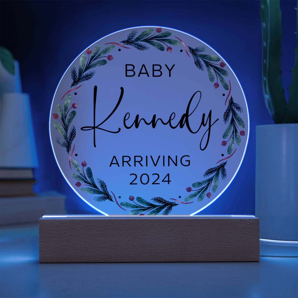 Personalized Baby Arriving Christmas Sign, Custom Pregnancy Reveal Acrylic Plaque, Baby Coming Soon Announcement, Expecting Baby Shower Gift