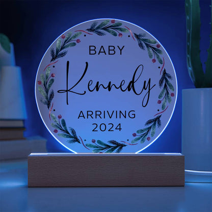 Personalized Baby Arriving Christmas Sign, Custom Pregnancy Reveal Acrylic Plaque, Baby Coming Soon Announcement, Expecting Baby Shower Gift