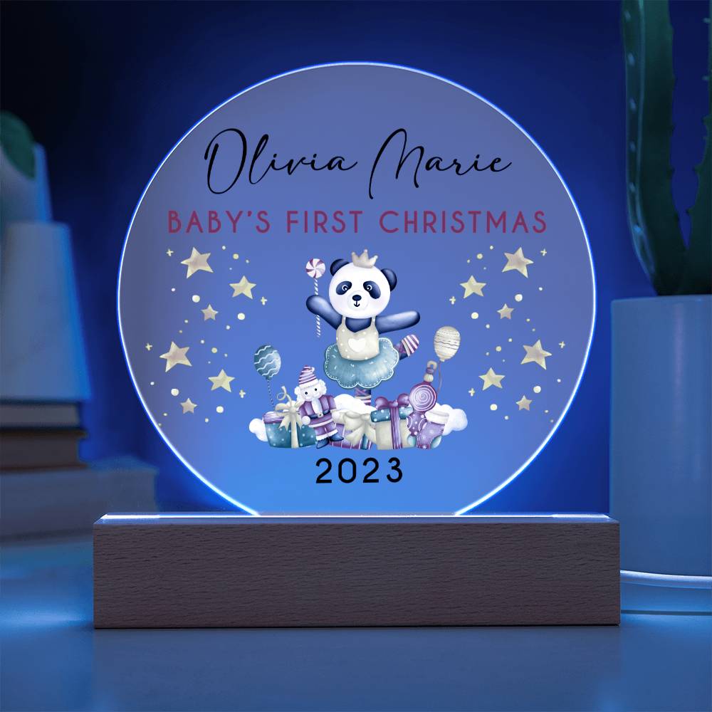 Personalized Baby's First Christmas Sign, Girl Ballet Panda Name Acrylic Plaque, Custom Baby Shower Gift, Baby 1st Xmas New Parents Gift