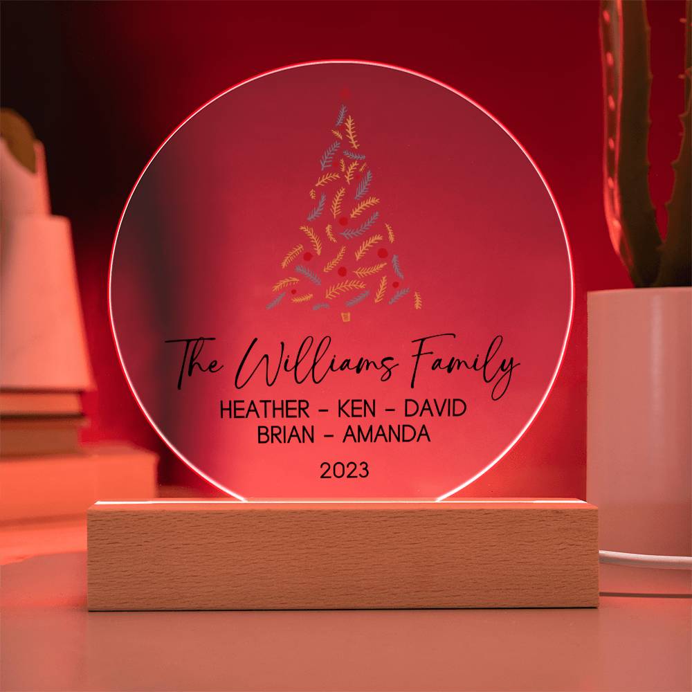 Personalized Christmas Family Sign with Names, Custom Family Christmas Acrylic Ornament, Unique Family Keepsake Night Light