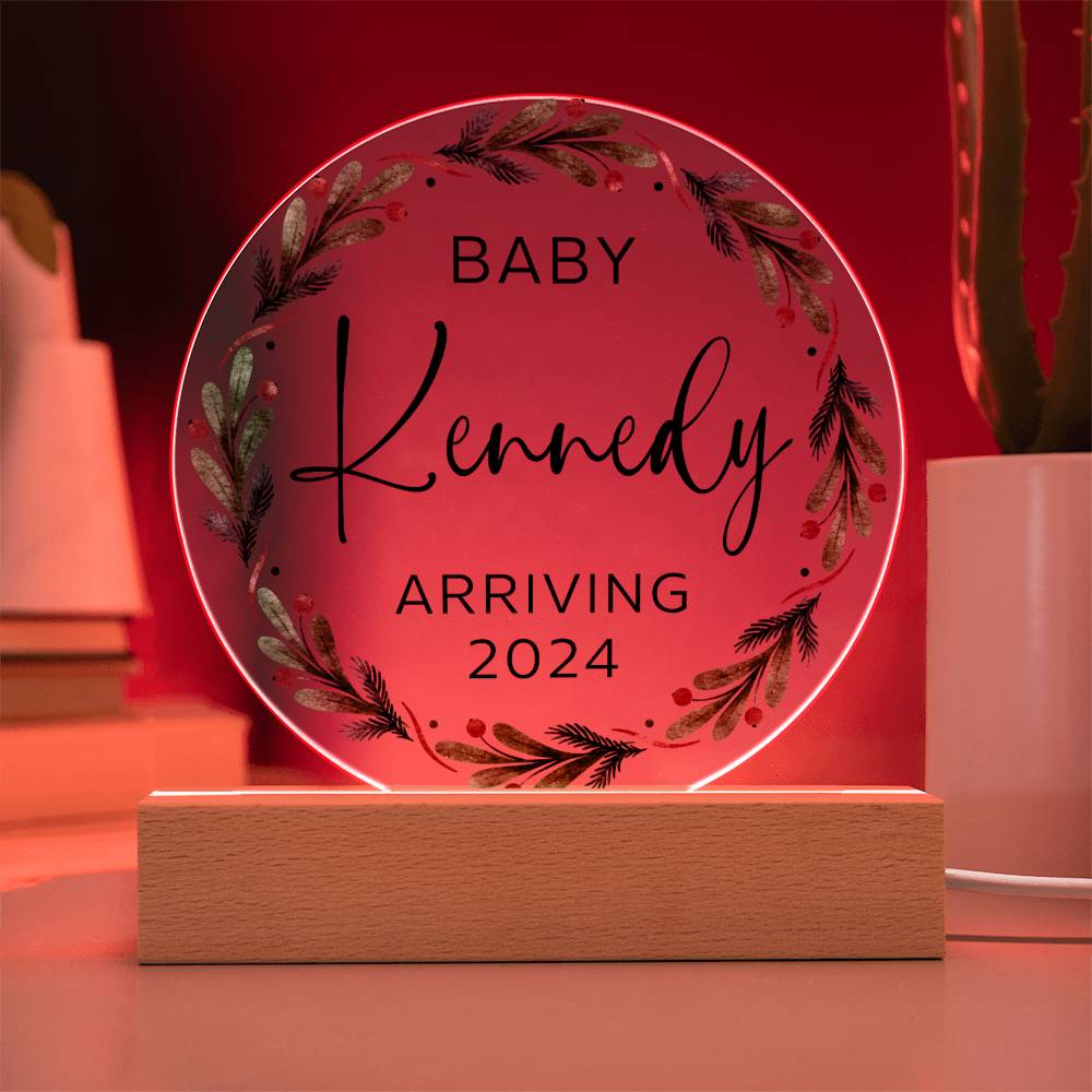 Personalized Baby Arriving Christmas Sign, Custom Pregnancy Reveal Acrylic Plaque, Baby Coming Soon Announcement, Expecting Baby Shower Gift