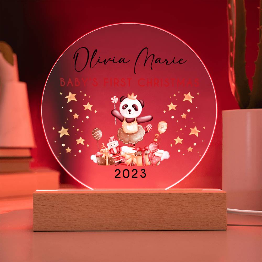 Personalized Baby's First Christmas Sign, Girl Ballet Panda Name Acrylic Plaque, Custom Baby Shower Gift, Baby 1st Xmas New Parents Gift