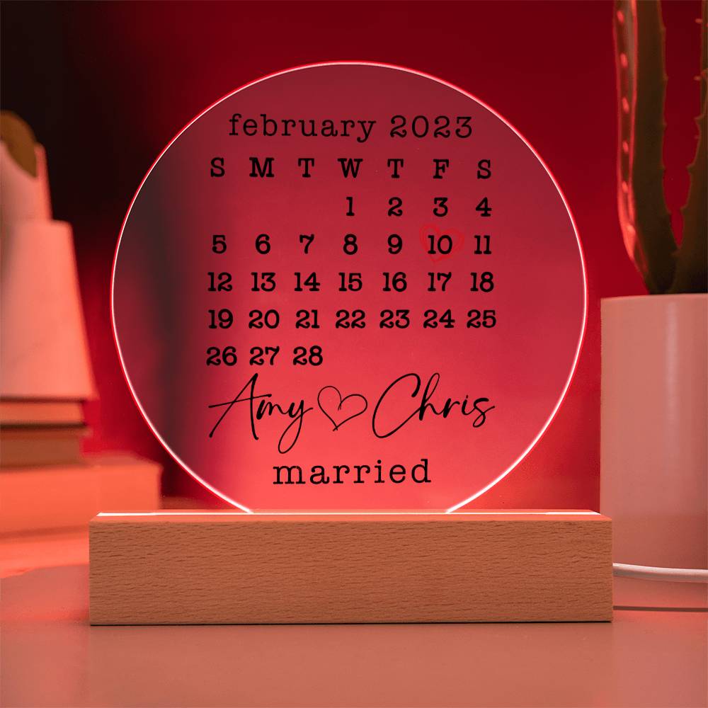 Personalized Married Sign, Custom Christmas Wedding Day Gift, Couple Special Date Calendar Acrylic Plaque Mr & Mrs Newlywed Anniversary Gift