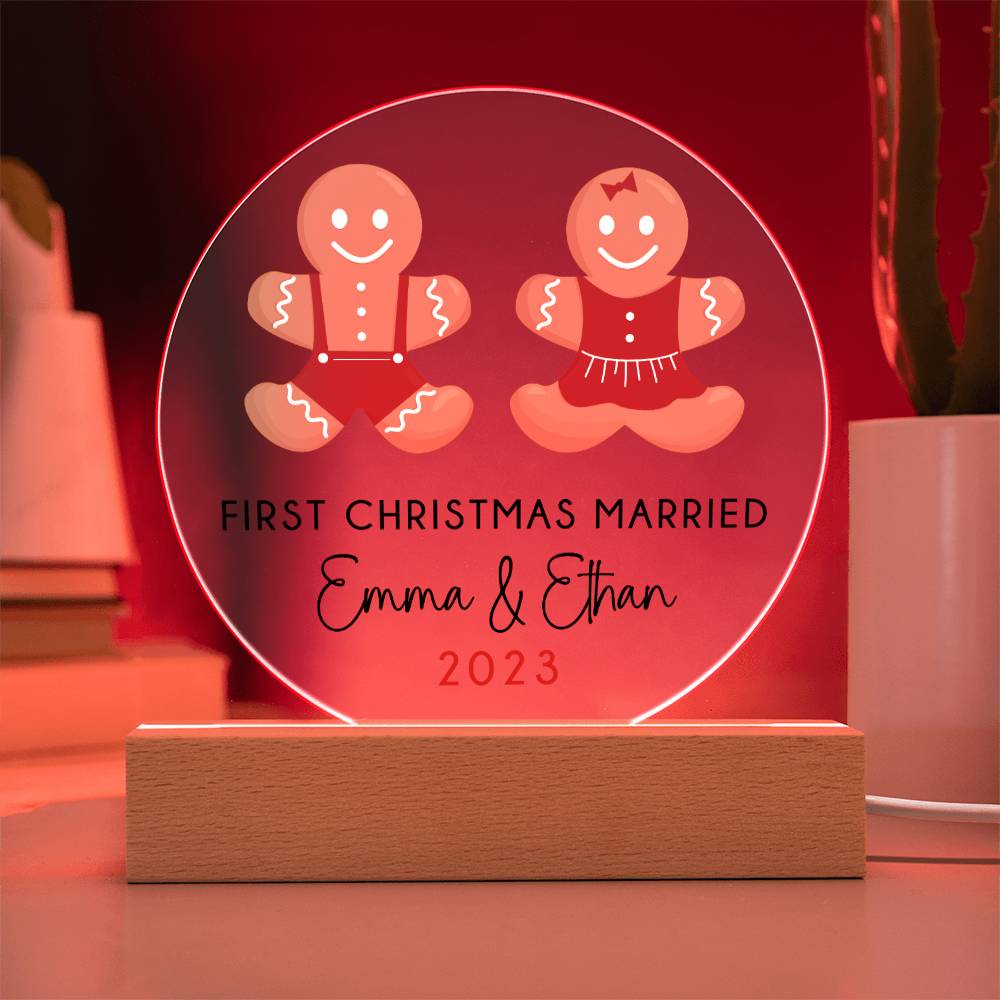 Personalized First Christmas Married Sign, Custom Gingerbread Wedding Gift for Newlyweds, Couples Engagement Acrylic Plaque, Custom Mr Mrs