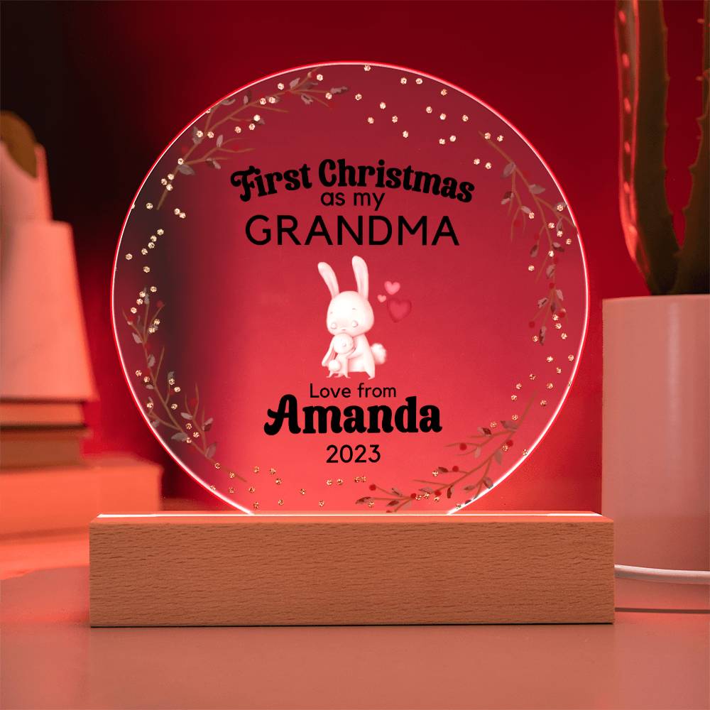Personalized First Christmas as Grandma Sign, Custom New Grandma Gift, Baby Announcement Pregnancy Reveal New Grandparents Acrylic Plaque