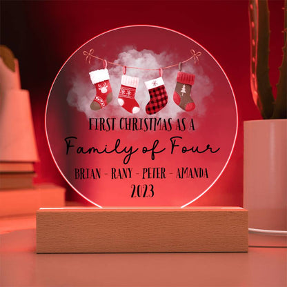 Personalized First Christmas as a Family of Four Sign, Custom New Baby New Parents Acrylic Plaque Gift, Family Name Xmas Family of 4 Gift