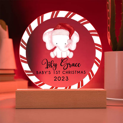 Personalized Baby's First Christmas Sign, Baby Girl Elephant Name Acrylic Plaque, Custom Baby Shower Gift, Baby 1st Xmas New Parents Gift