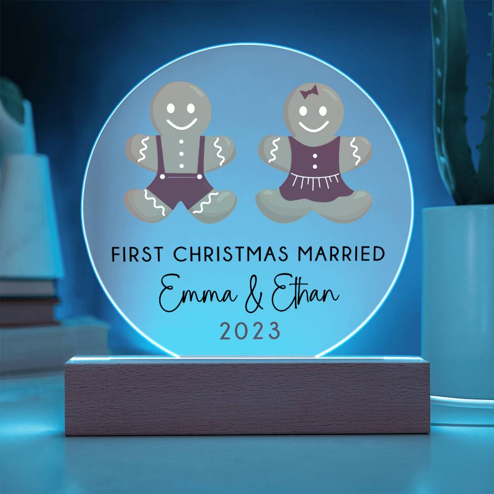 Personalized First Christmas Married Sign, Custom Gingerbread Wedding Gift for Newlyweds, Couples Engagement Acrylic Plaque, Custom Mr Mrs