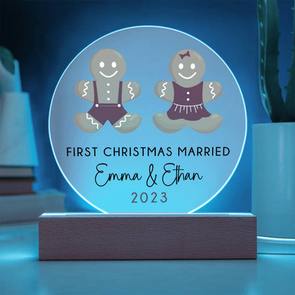 Personalized First Christmas Married Sign, Custom Gingerbread Wedding Gift for Newlyweds, Couples Engagement Acrylic Plaque, Custom Mr Mrs