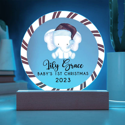 Personalized Baby's First Christmas Sign, Baby Girl Elephant Name Acrylic Plaque, Custom Baby Shower Gift, Baby 1st Xmas New Parents Gift