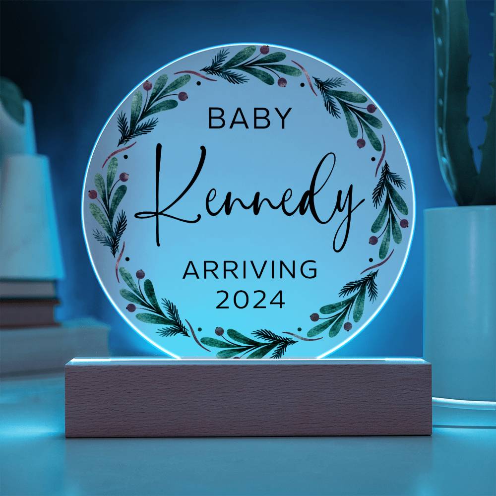 Personalized Baby Arriving Christmas Sign, Custom Pregnancy Reveal Acrylic Plaque, Baby Coming Soon Announcement, Expecting Baby Shower Gift