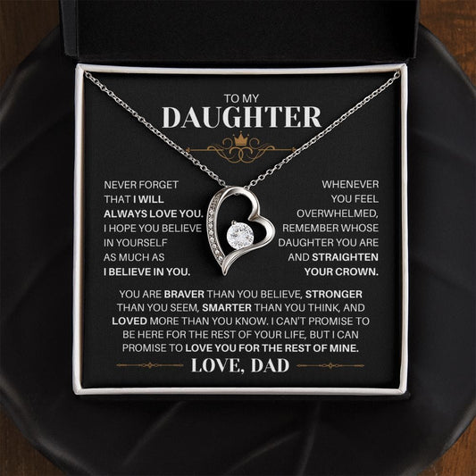 To My Daughter Love Dad Necklace - Straighten Your Crown - Motivational Graduation Gift - Wedding Valentines Day Christmas Birthday Gift
