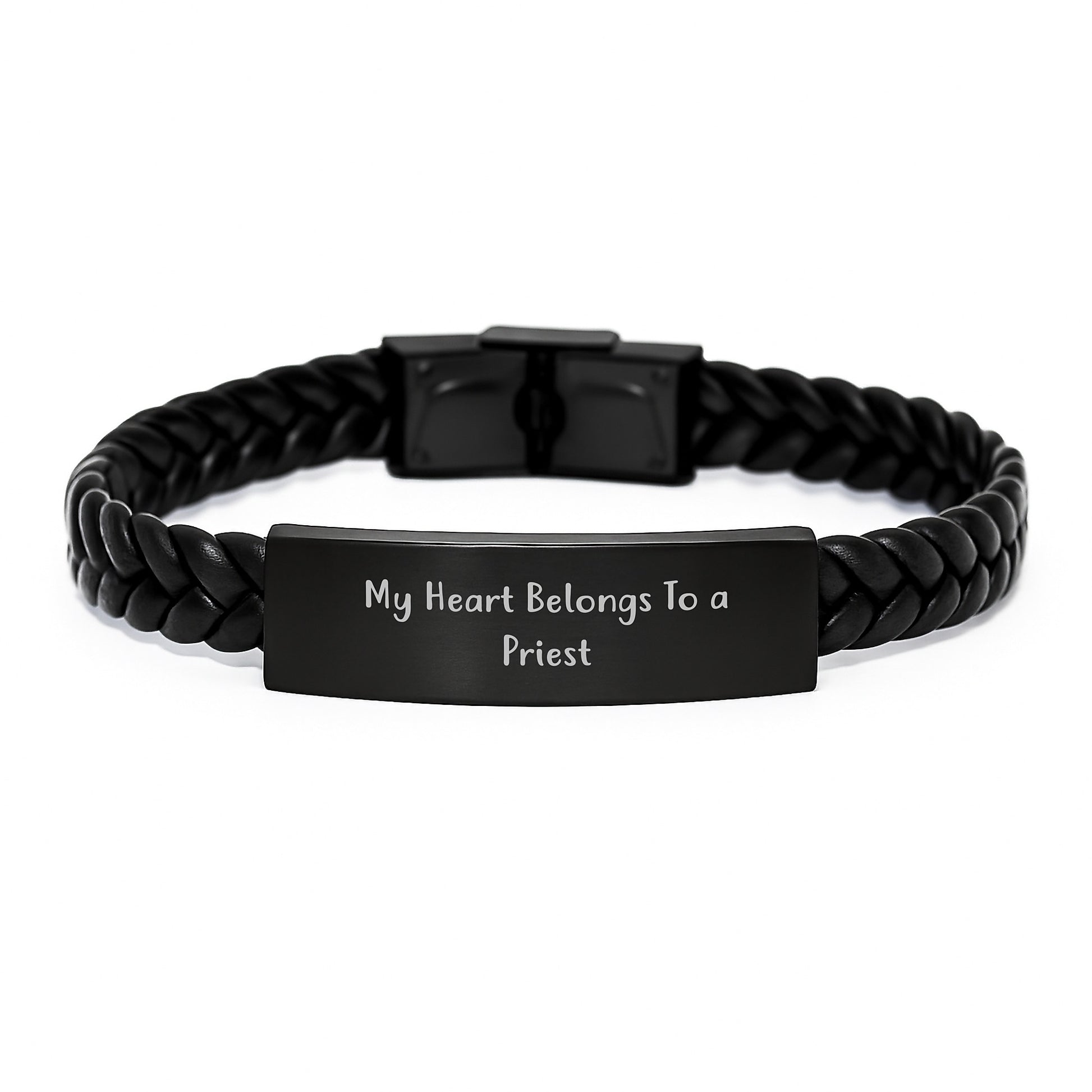 Funny Priest Gifts from Friends to Priest - My Heart Belongs To A Priest Interlaced Leather Bracelet, Graduation Unique Gifts - Image 1