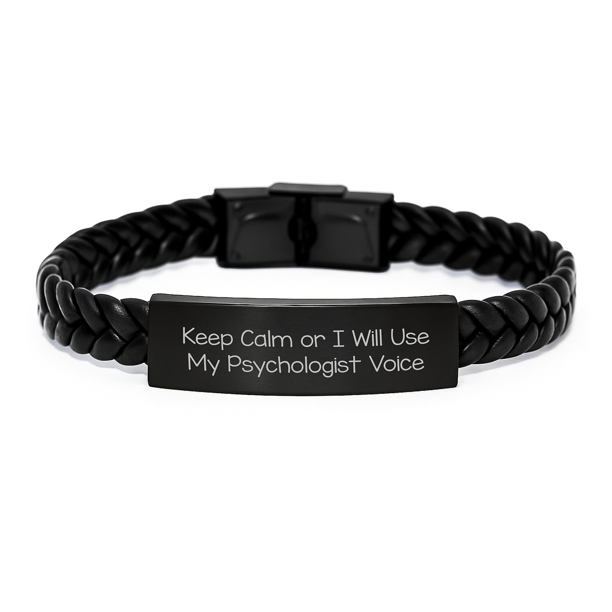 Psychologist Gifts for Women - Funny Interlaced Leather Bracelet with 'Keep Calm Or I Will Use My Psychologist Voice' - Unique Birthday Unique Gifts from Friends to Family - Image 1