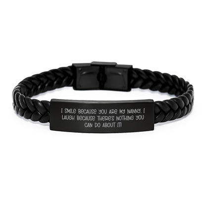 Funny Nanny Gifts, Interlaced Leather Bracelet for Nanny, I Smile Because You Are My Nanny, Perfect Valentine's Unique Gifts from Men to Nanny - Image 1